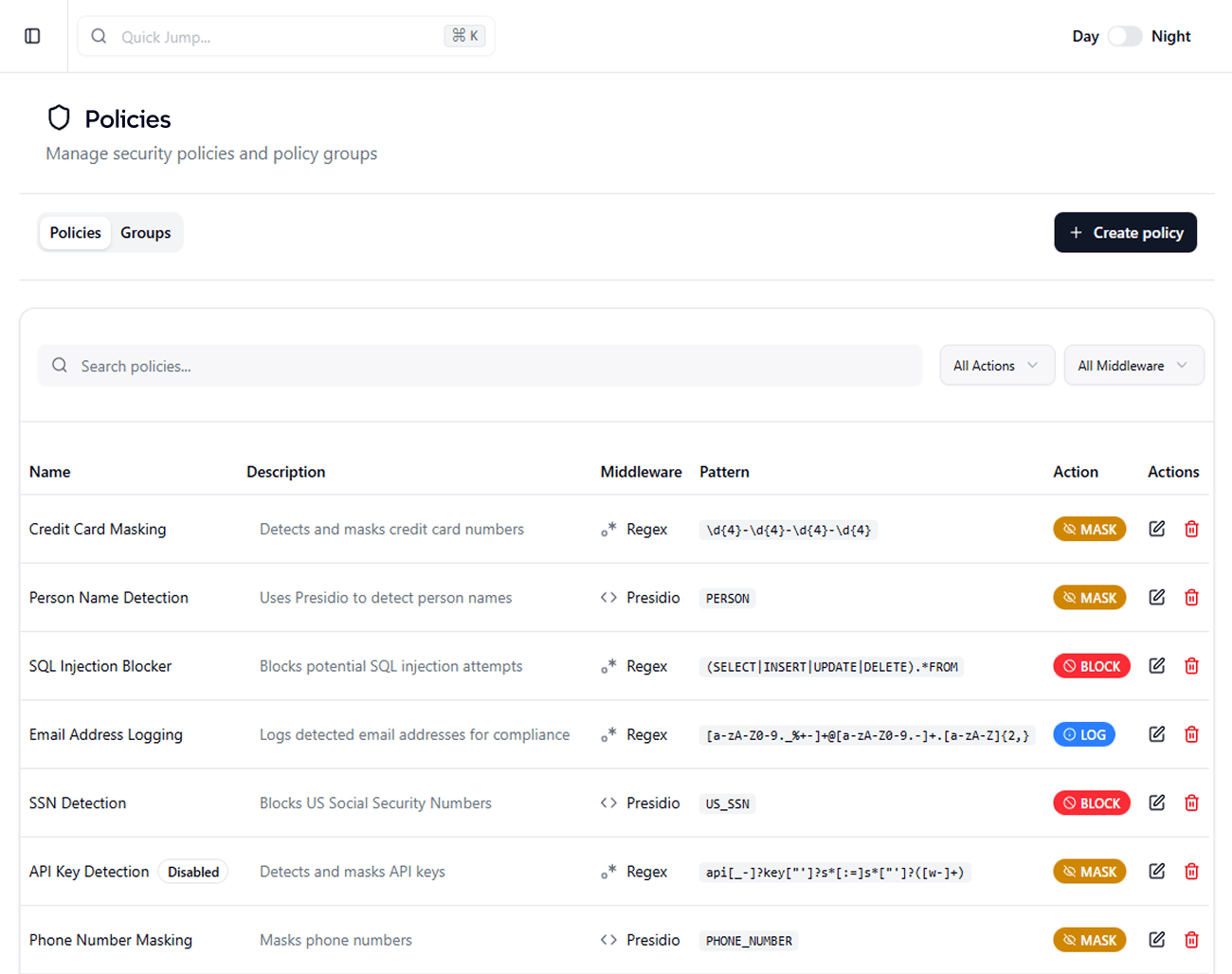 Create policy screenshot